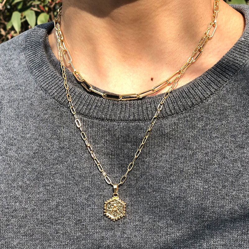 Layered Hexagon Letter Necklaces Paperclip Necklace Set for Women man Collier Chain Choker Initials Pendant Couple Jewelry Gifts