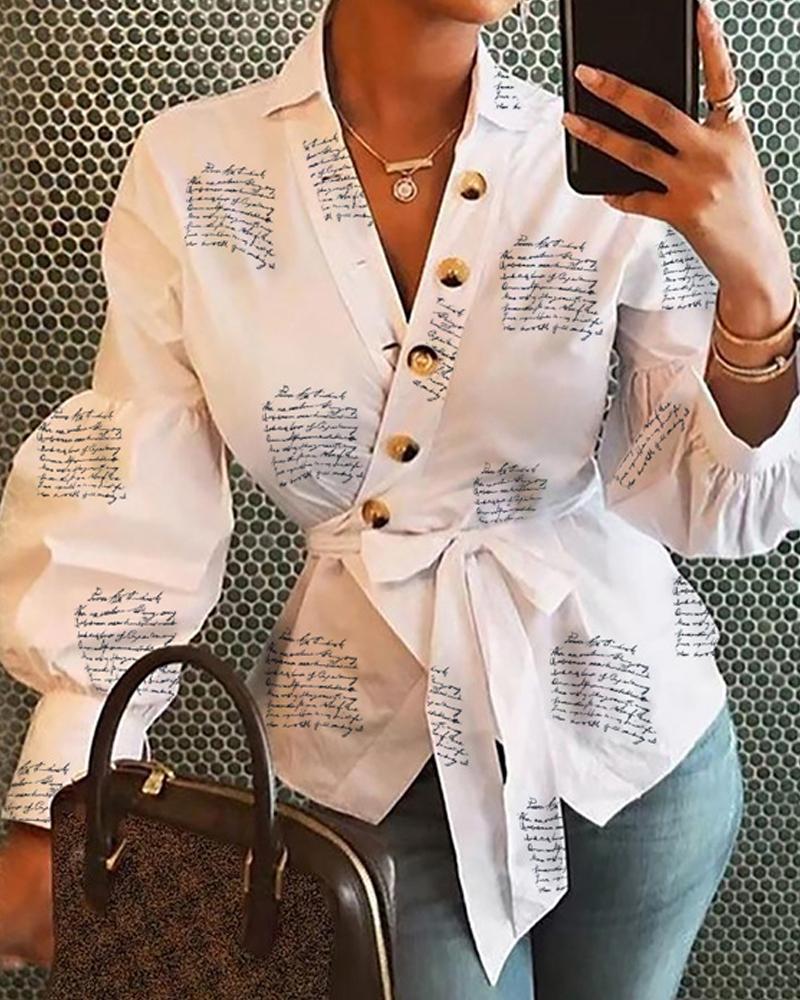 add Letter Print White Long Sleeve Top测试