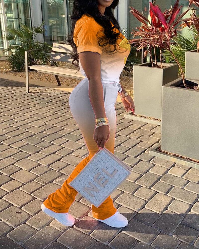 T-SHIRT Casual Short Sleeve O Neck Regular sleeve Regular Gradual change Lips Printed Two Pieces