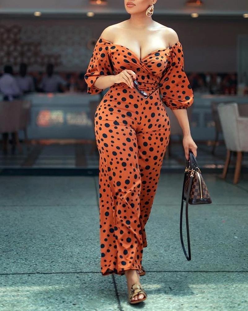 Short Sleeve Polka Dot Jumpsuit